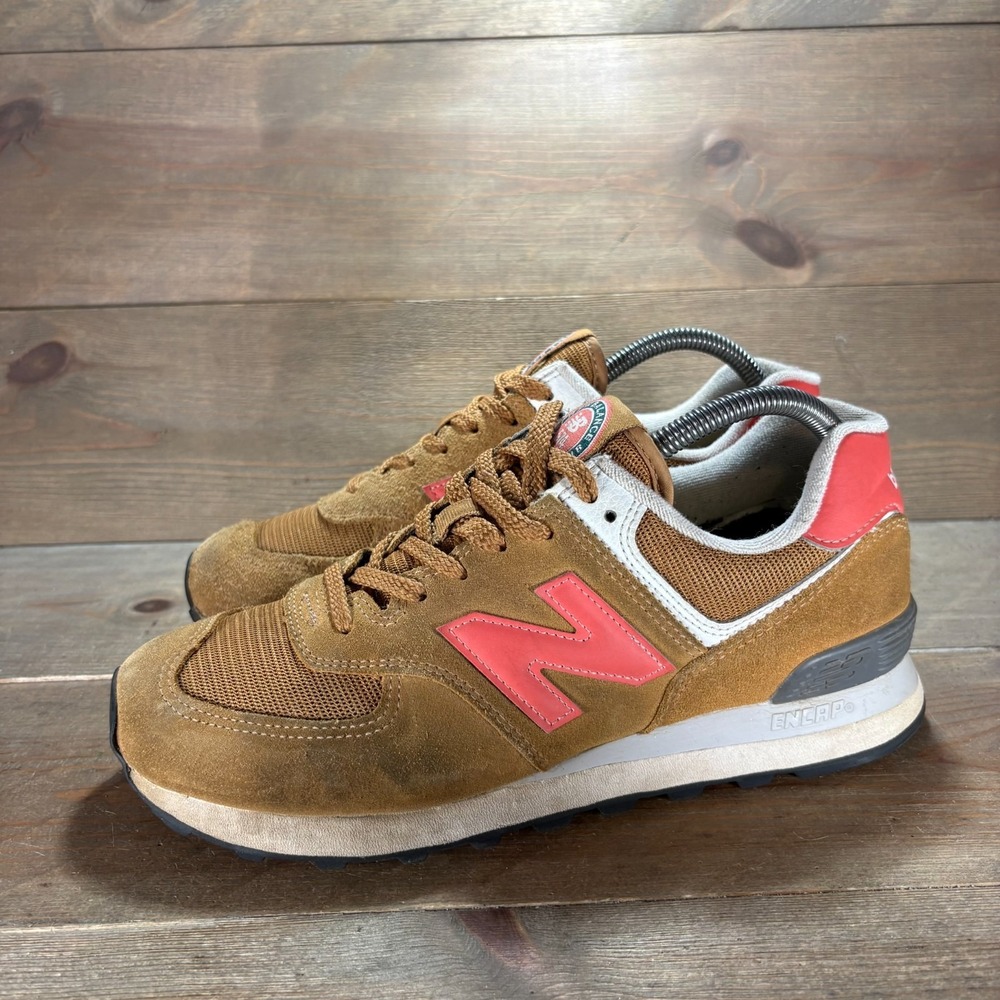 New Balance 574 Womens size 9.5 shoes Brown Suede Red Retro sneakers